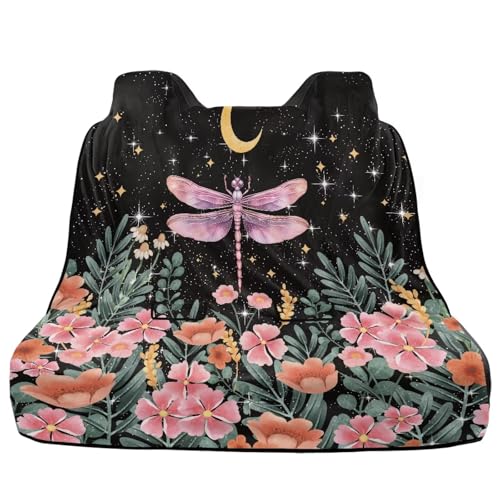 Dragonfly Moon Flower Print Waterproof Rear Split Bench Seat Covers for Rear Seat Cover Only, Sports Car Seat Covers, Spill Resistant Back Seat Cover for Gym Running Swimming - color: Dragonfly Moon Flower
