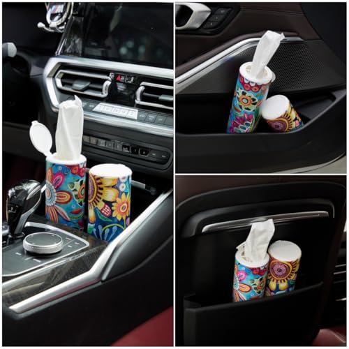 Car Tissues Holder with Facial Tissue, Car Tissue Box, Travel Tissues Cylinder,Suitable for Car Cup Holder(3-ply 4 Pack, 200 Sheets) - style: Blooming
