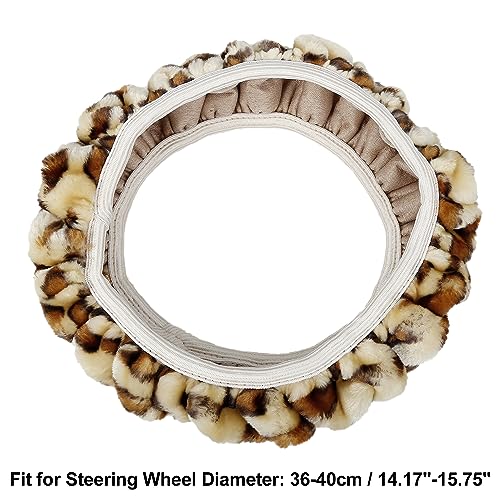 X AUTOHAUX Elastic Leopard Pattern Fluffy Car Steering Wheel Cover with Handbrake Gear Shift Cover Set Universal Beige - color: Beige