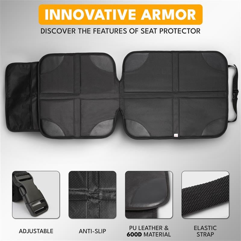 EcoNour Car Seat Protector 1 Pack, 600D Waterproof Non-Slip Seat Mat with Extra Thick Padding & Mesh Storage Pocket, Under Baby Car Seat or Pet, Protects Upholstery from Dirt & Damage - size: 1-Pack