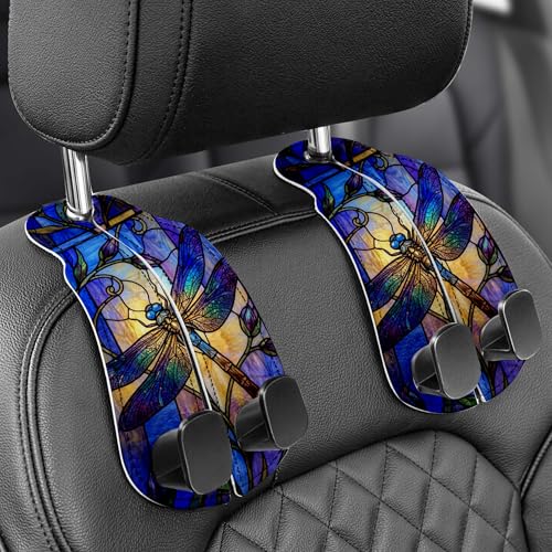 Purse Holder for Car, 2 Pack Heavy Duty Purse Hanger for Car, PU Leather Car Seat Hooks for Purses and Bags, Cute Dragonfly Headrest Organizer for Handbags & Backpacks - color: Car hook - Dragonfly A
