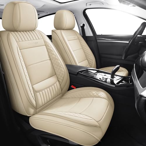 Car Seat Covers Full Set, Beige Leather Seat Covers, Breathable Front and Back Car Seat Protectors, Wear-Resistant Seat Covers Universal Fit for Most Cars SUV Truck (Beige-Stripes-A, Full Set) - color: Beige-Stripes-A, size: Full Set