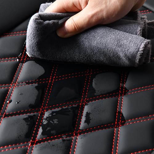 Huidasource Rear Seat Cover, Nappa Leather Back Seat Cover Velcro Adjustable, Compatible with Armrests, Seat Belts, Child Safety Seats, Fit for Most Cars SUVs Trucks (Back Row/Black&Red) - color: 01R# Black & Red01, size: Back Seat Cover