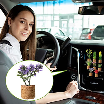 8 Pieces Artificial Plant Air Vent Clips Succulents with Essential Oil Mini Cute Sprayer Car Plant Vent Clip Air Freshener for Car Decorations Accessories(Classic Style)