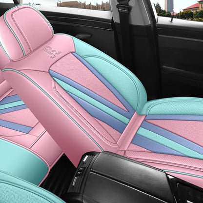 Red Rain Pink and Blue Leather Seat Cover Universal Car Seat Cover Full Set Auto Seat Cushion Cover (JJ-Pink+Blue) - color: JJ-Pink+Blue