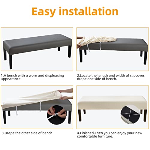 Fuloon Stretch Jacquard Dining Bench Cover - Anti-Dust Removable Bench Slipcover Washable Seat Cushion Protector for Bedroom, Kitchen, Hotel, Banquet (Beige) - color: Beige
