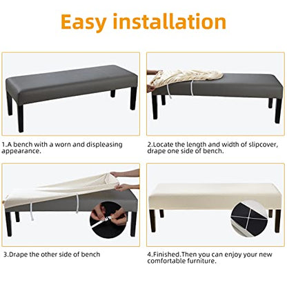 Fuloon Stretch Jacquard Dining Bench Cover - Anti-Dust Removable Bench Slipcover Washable Seat Cushion Protector for Bedroom, Kitchen, Hotel, Banquet (Beige) - color: Beige