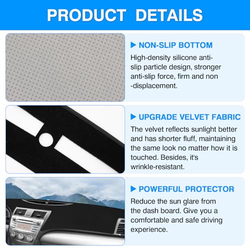 Autorder Dashboard Cover Mat for 2007-2011 Toyota Camry Accessories Dash Cover Upgrade Velvet Dash Mat Sunshade Glare UV Rays Protector - size: Black 2007-2011 Toyota Camry