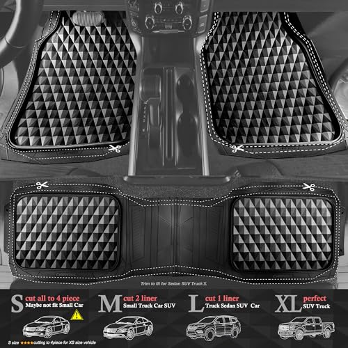 CAR PASS Heavy Duty Rubber Black Car Floor Mats & Cargo Liners, Deep Dish All-Weather Trunk Mats Durable Anti-Slip 3D Rhombus Waterproof Trim to Fit Liner Universal Fit Auto,Sedan,SUV,Truck, Black - color: black with cargo liner