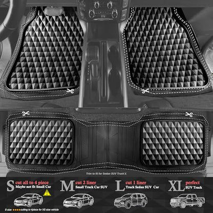 CAR PASS Heavy Duty Rubber Black Car Floor Mats & Cargo Liners, Deep Dish All-Weather Trunk Mats Durable Anti-Slip 3D Rhombus Waterproof Trim to Fit Liner Universal Fit Auto,Sedan,SUV,Truck, Black - color: black with cargo liner