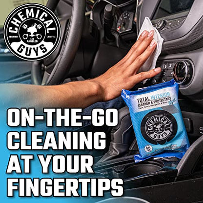 Chemical Guys Total Interior Cleaner & Protectant Wipes – 50 Pack Multi Surface Car Interior Cleaning Wipes for Dashboards, Doors and Seats – Safe for Trucks, SUVs, RVs and Home Use