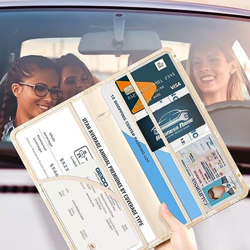 CoBak Car Registration and Insurance Holder - Vehicle Glove Box Car Organizer,Auto Truck Comparment Accessories Case with Magnetic Closure for Essential Document,Driver License,Cards - color: L-White Chrysanthemum