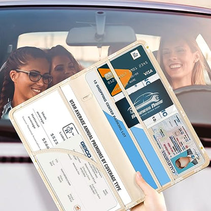 CoBak Car Registration and Insurance Holder - Vehicle Glove Box Car Organizer,Auto Truck Comparment Accessories Case with Magnetic Closure for Essential Document,Driver License,Cards - color: L-White Chrysanthemum