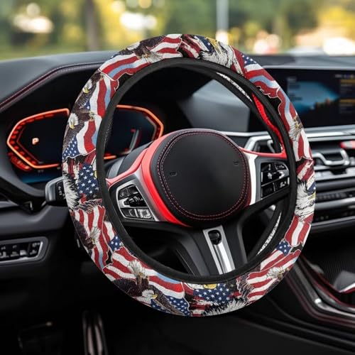 AFPANQZ Car Steering Wheel Cover Sweat Absorption Safe Driving, American Eagle Print Anti-Slip Steering Wheel Protector No Smell Fashion Machine Washable Universal - color: American Eagle Print
