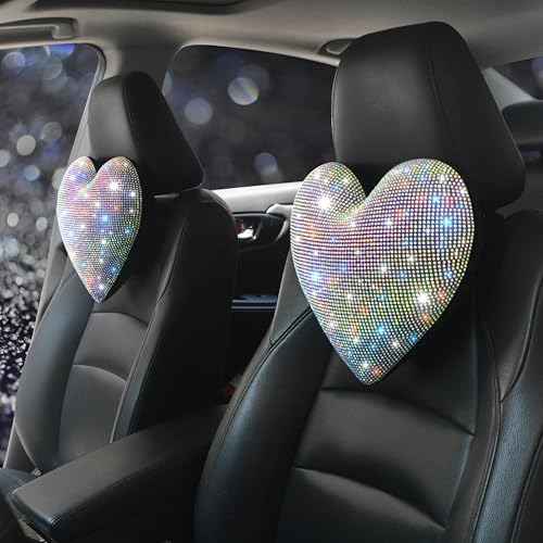 Bling Bling Rhinestones Car Seat Pillow for Driver Automotive Accessories for Women Ladies and Girls Auto Seat Headrest Cushion with Bling Rhinestone Colorful 2 Pieces - color: Colorful 2pcs
