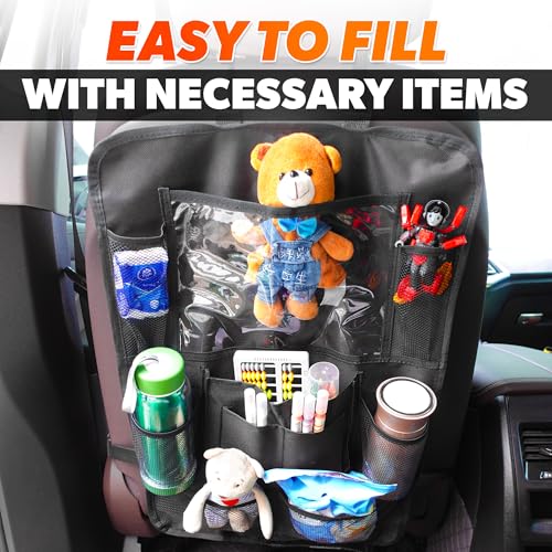 2 Pcs Backseat Car Organizer - Travel-Ready 23.4x16" Back Seat Car Organizer with 9 Large Pockets & Clear Tablet Holder, Made of Reliable Polyester with Long and Strong Straps - Easy to Attach & Clean