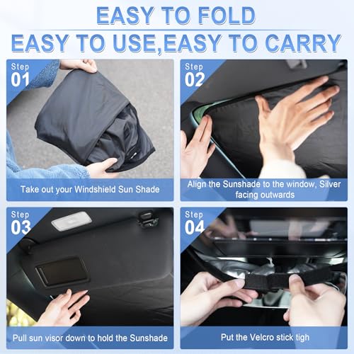 SINGARO 300T Universal Car Windshield Sun Shade, Foldable Reflective for Windshield & Window Shades with Overlapping Design, Car Interior Accessories (55" L x 26.7" W) - size: Standard