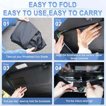 SINGARO 300T Universal Car Windshield Sun Shade, Foldable Reflective for Windshield & Window Shades with Overlapping Design, Car Interior Accessories (57" L x 36.2" W) - size: Tesla Model 3