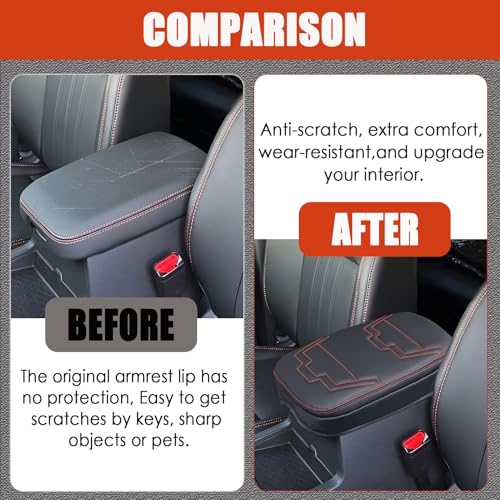 Center Console Cover for Nissan Frontier 2026 2025 2024 2023 2022 - [Upgraded] PU Leather Armrest Cushion Cover for Nissan Frontier Interior Accessories - Thick (Orange Stitches) - size: 1) 22+ |Froniter| Orange Stitch, +Thick Size