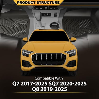 G-PLUS TPE Cargo Liners, Compatible with Audi Q7 2017-2025, Fit Audi Q8 2019-2025, All Weather Full Cover Protection 1st & 2nd Row, Floor Liners - size: Fit Audi Q7 2017-2025 | 3PCS