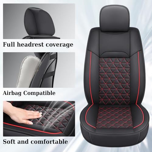 Coverado Dodge Ram Seat Covers Full Set, Waterproof Truck Car Seat Cover Protectors Custom Fit for 2002-2026 Dodge RAM 1500 2500 3500 with Curved Bench(Black&Red line)