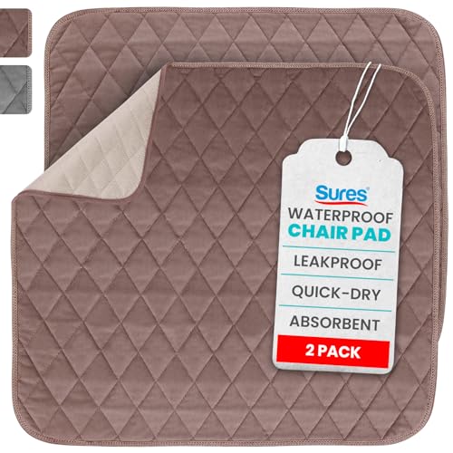 Sures Waterproof Chair Pads for Incontinence (22" x 21") - Washable, Waterproof Seat Protector - Chair Protector Seat Cover - Absorbent Pad for Bed, Seat, Car, Wheelchair & Recliner (Brown, 2 Pack) - color: Brown, size: 2 Pack