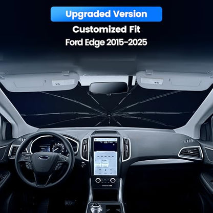Windshield Sun Shade Umbrella for Ford Edge 2015-2025, Foldable Car Window Sunshade with 360° Bendable Handle & Rearview Mirror Cutout, Upgraded HUPF 50+ Ice Crystal Coating - size: For Ford Edge 2015-2025