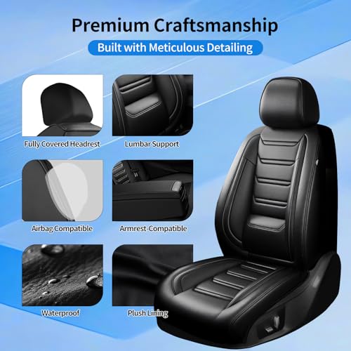 Fit ES Car Seat Covers for Select Lexus ES 350/300h 2007-2025 2026 - Premium Full Coverage Leather, Airbag Compatible, Waterproof & All Weather Seat Cushion Protector, Full Set, Black