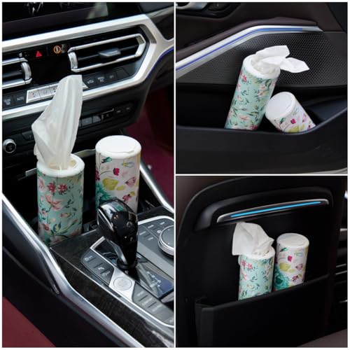 Chic Facial Tissue Holder for Car Cup Holder - Travel Tissue Tubes Box Container (3-ply, 4 Pack, 200 Sheets) - style: Green Floral