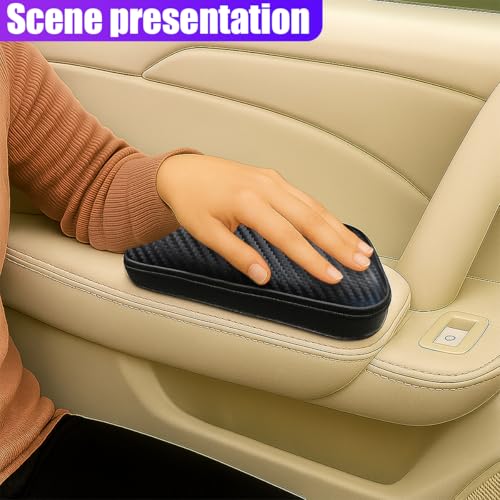YoRise Car Armrest Support Pad, Adjustable Side Door Armrest Pillow with Storage Box, Comfortable Leather Arm Rest Cushion for Relieve Driver Arm Fatigue, Car Interior Accessories (CarbonFiber)