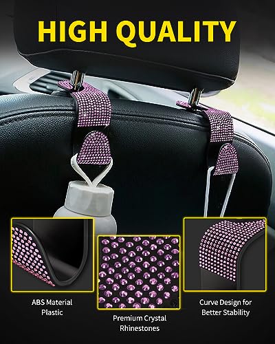 4 Pack Blink Diamond Car Seat Headrest Hooks Crystal Rhinestone Car Purse Holder Universal Interior Accessories for Handbags, Water Bottles, Coats, Umbrellas, Pink - color: Pink