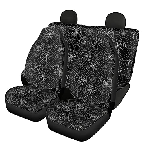 FUSURIRE Spider Web Car Seat Covers for Sandard Size Vehicles, Halloween Universal Accessories Decor Full Set, 4 Packs Front and Bench Car Seat Protectors - color: Spider Web