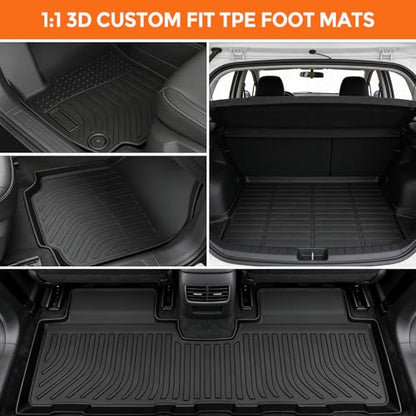 Floor Mats for GMC Terrain 2018-2024, Custom Fit Heavy Duty TPE All Weather Protection, Waterproof Non-Slip Black Car Liners for Front & Rear (Two-Row Floor Mats & Cargo Liner) - style: 07) For GMC Terrain | 2018-2024 | Full Set