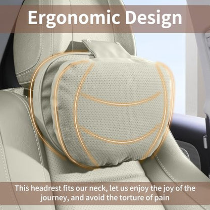 Car Headrest Pillow for Driving, Dual-Sided Leather Design Neck Pillow, Breathable Softness Neck Support, Universal Fit Head Rest Travel Pillow, Off White (Beige), 1 Pack - color: Off White (Light Gray)