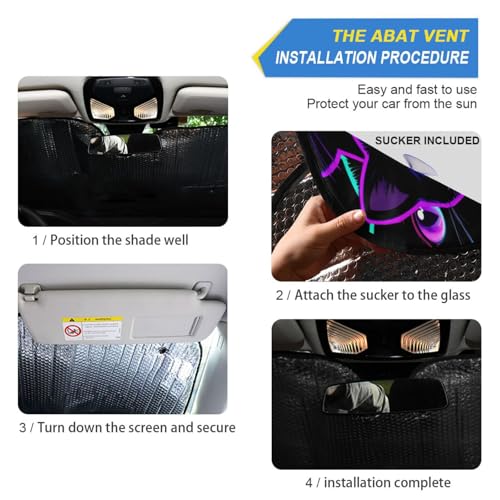 Sun Shade for Car Windshield Neon Black Cats Foldable Sun Shield Heat and UV Protection Automotive Interior Protection - color: Cats