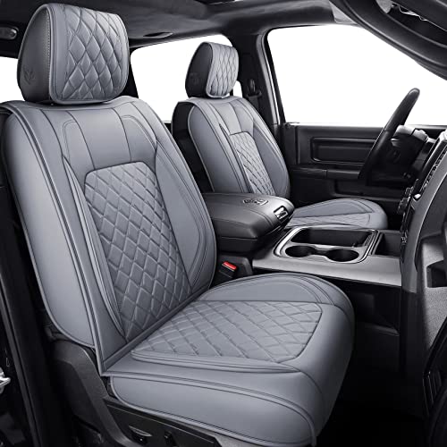 Aierxuan Dodge Ram Car Seat Covers Custom Fit 2009-2026 1500, 2010-2026 2500/3500 Laramie Big Horn Longhorn Crew Quad Regular Cab Waterproof Leather Truck Pickup Cushions (Full Set/Grey) - color: Full Set/Grey