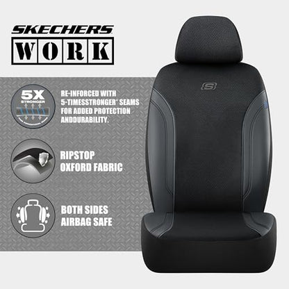 Skechers Car Seat Covers, Work Leather Seat Covers 5-Times Stronger Built-in Webbing, Oxford Fabric Seat Cover Full Sets, Airbag Compatible, Automotive Comfort for Cars, Trucks, SUVs,Black