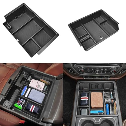 EDBETOS 2PCS Center Console Organizer Compatible with 2014-2018 Chevy Silverado/GMC Sierra 1500 Accessories 2015-2019 Silverado/Sierra 2500HD/3500HD Armrest Box Insert Tray, Full Console w/Bucket Seat