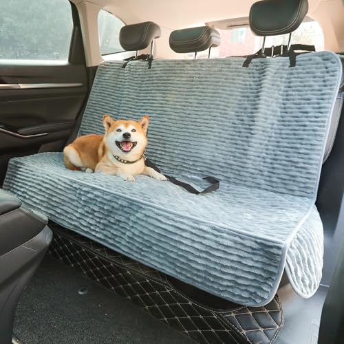Dog Car Seat Cover for Front or Back Seat, Soft Flannel Pet Car Seat Protector with Waterproof Layer, Non-Slip Washable Dog Car Bed Mat for Travel (Bluegrey Back Seat)