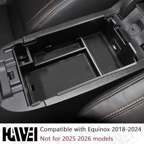 Center Console Organizer Tray Compatible with Chevy Equinox 2018 2019 2020 2021 2023 2024 Accessories, Armrest Insert Secondary Storage Box (Not Fit 2025 2026) Black Trim - color: black