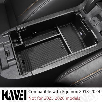 Center Console Organizer Tray Compatible with Chevy Equinox 2018 2019 2020 2021 2023 2024 Accessories, Armrest Insert Secondary Storage Box (Not Fit 2025 2026) Black Trim - color: black