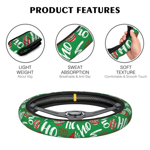 Christmas Ho Ho Ho Steering Wheel Covers Universal 15 Inch Car Wheel Cover,Anti-Slip Breathable Car Accessories Protector Fit for Trucks,Sedans,SUVs,Vans - color: Christmas Ho Ho Ho