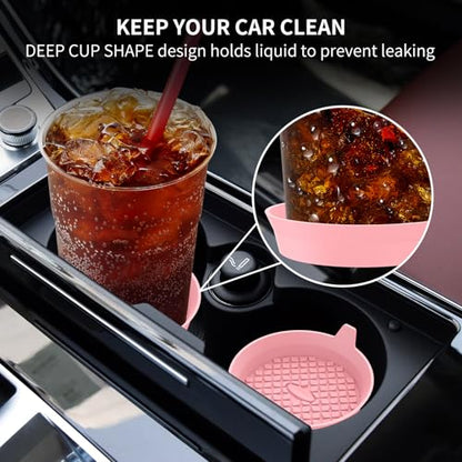 Car Cup Holder Coasters [4 Pack] Silicone Cups Mats, Automotive Universal Non-Slip Recessed Interior Accessories Pink - color: 4pack-pink