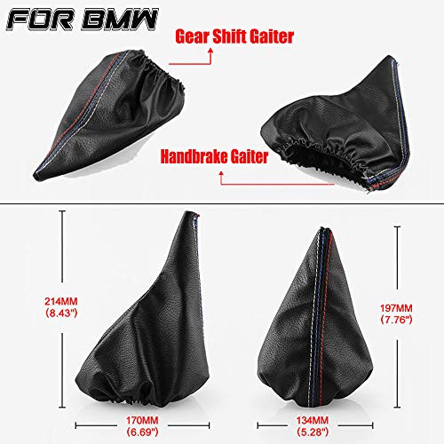 Car Shift Gear Stick Parking Handbrake Cover Manual Shift Boot Cover Black Leather Boot Cover Case for BMW E30 E36 E39 E46 E81 E82 E87 E88 E90 E91 E92 E93 (Gaiter-Boot-Set) - size: Gaiter-Boot-Set