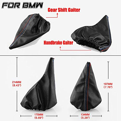 Car Shift Gear Stick Parking Handbrake Cover Manual Shift Boot Cover Black Leather Boot Cover Case for BMW E30 E36 E39 E46 E81 E82 E87 E88 E90 E91 E92 E93 (Gaiter-Boot-Set) - size: Gaiter-Boot-Set