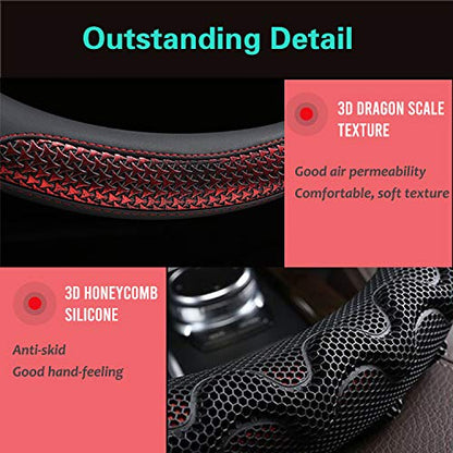 PINCTROT Small Size Steering Wheel Cover Great Grip with 3D Honeycomb Anti-Slip Design, 14 Inch (Wine Red) - color: 1.Wine Red, size: Small Size[14''-14 1/4'']