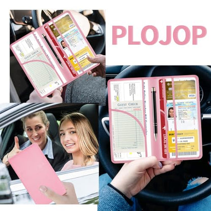PLOJOP Car Registration and Insurance Card Holder, Leather License Document Pink Glove Box Compartment Organizer, Car Wallet Case for Essential Info, License Cards, ID Card - color: Pink
