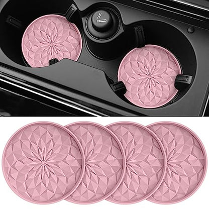 Car Coasters for Cup Holders [4 Pack] - 2.75In Silicone Auto Mug Mats - Universal Non-Slip Recessed Car Interior AccessoriesDusty Rose - color: 4 Pack-dusty Rose