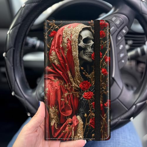 Car Registration and Insurance Holder for Women Men,Automobile License Document Card Holders Vehicle Glove Box Organizer Leather Accessories Driver Essential,Red Rose Skull Art - color: Red Rose Skull Art