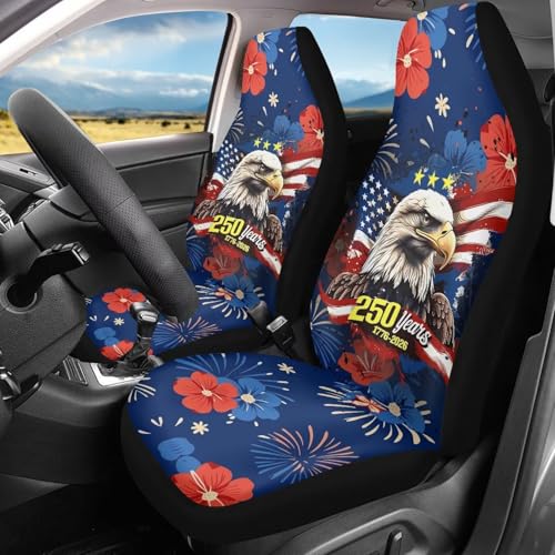 Front Seat Covers Breathable 250 Years USA 1776-2026 Car Seat Protectors EStretch Polyester Fabric Cover Universal for Most Vehicles Sedan Truck, Easy to Install - color: 250 Years USA 1776-2026